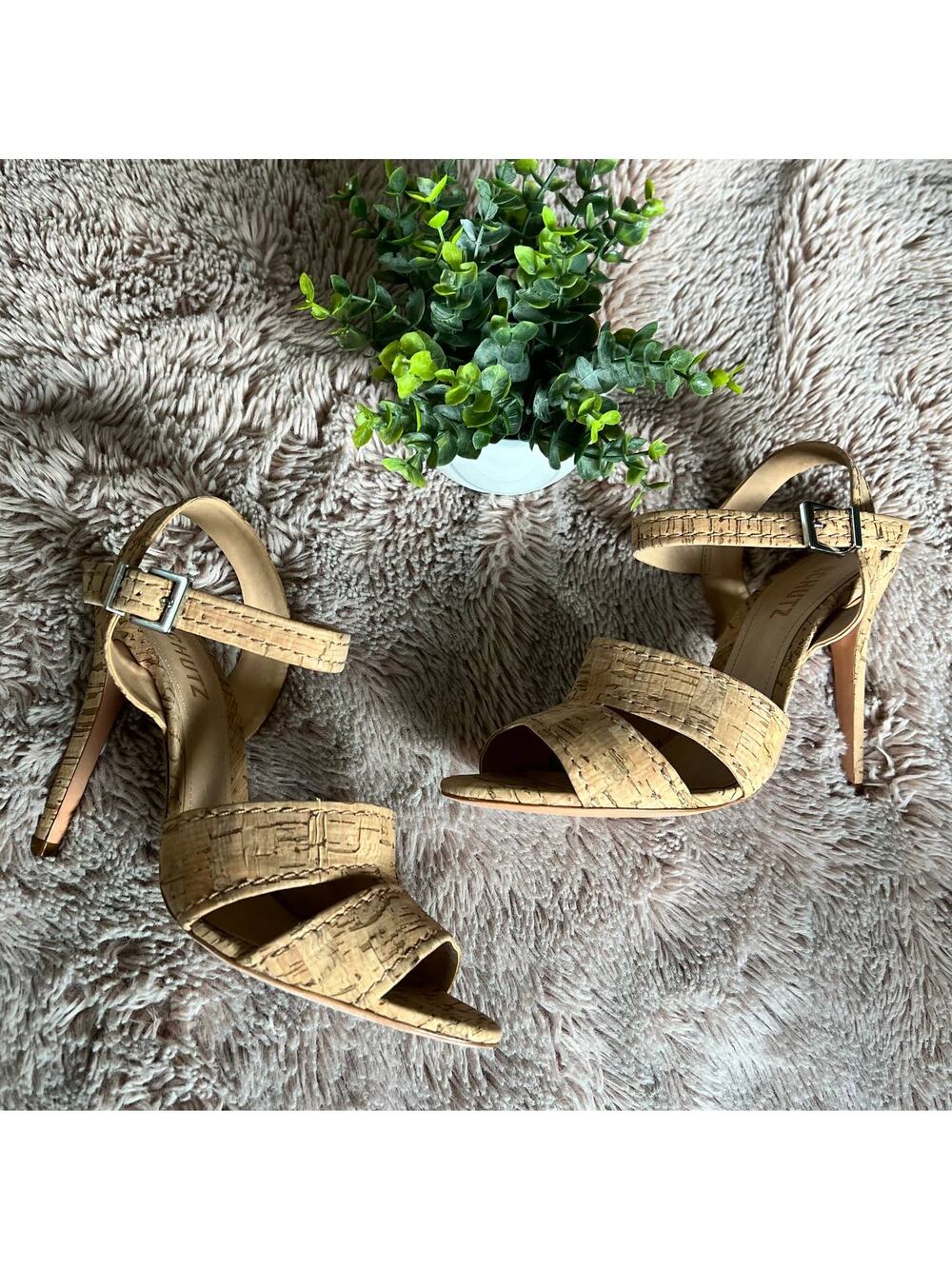 NWOB Schutz Cork 'Gwen' Ankle Strap Sandals with Heel Size: 10B